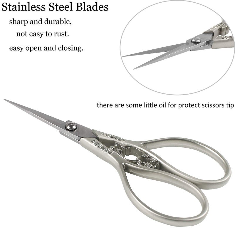 BIHRTC 4.33 Inches Vintage European Style Stainless Steel Auspicious Clouds Scissors for Needlework, Embroidery, Sewing, Craft, Art Work & Everyday Use (Light Grey) - Image 3